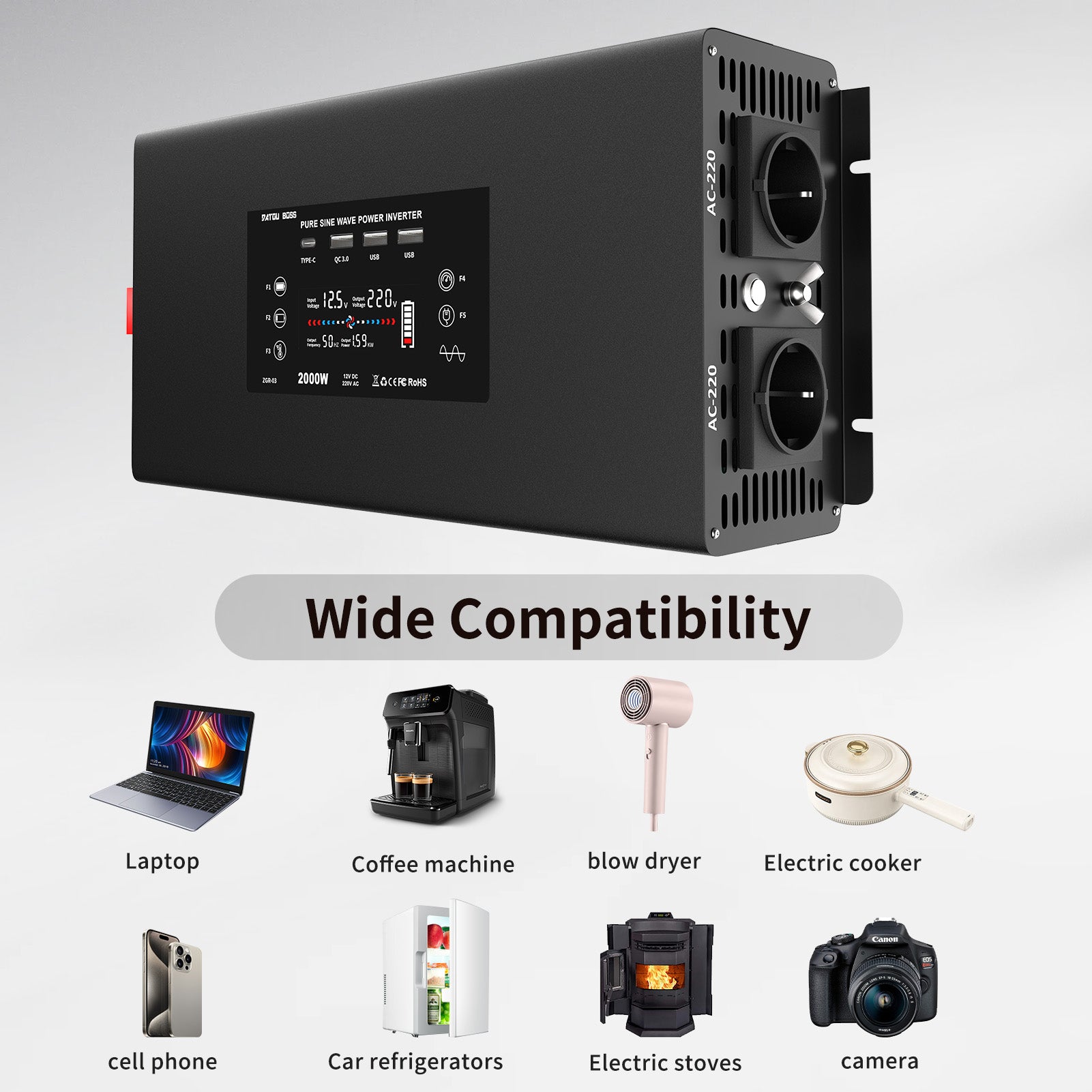 DATOUBOSS Rechargeable Lifepo4 Batteries Voltage Converters Inverter