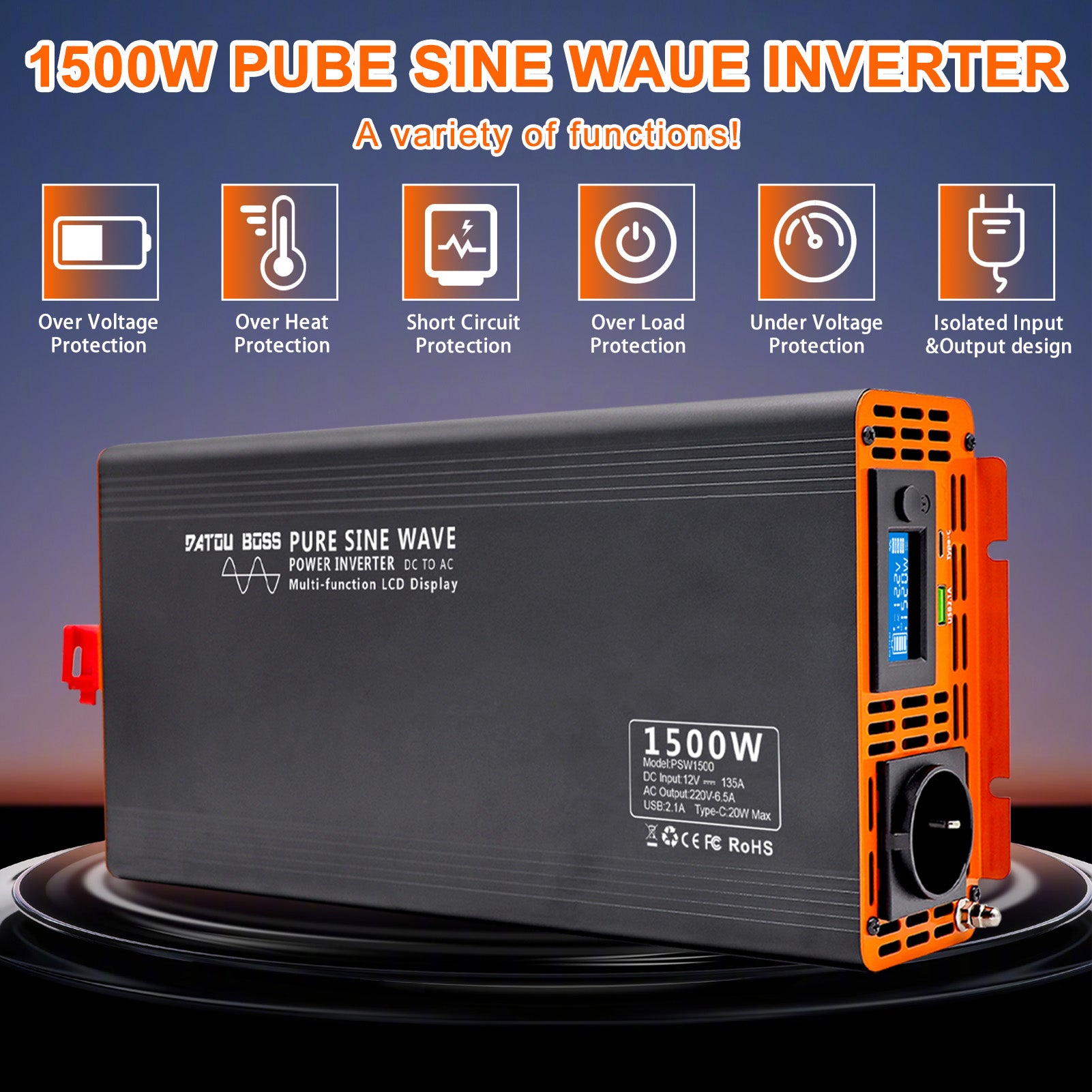 DATOUBOSS Rechargeable Lifepo4 Batteries Voltage Converters Inverter