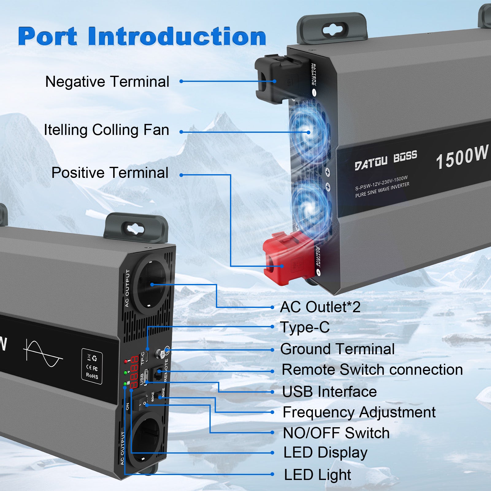 DATOUBOSS Rechargeable Lifepo4 Batteries Voltage Converters Inverter