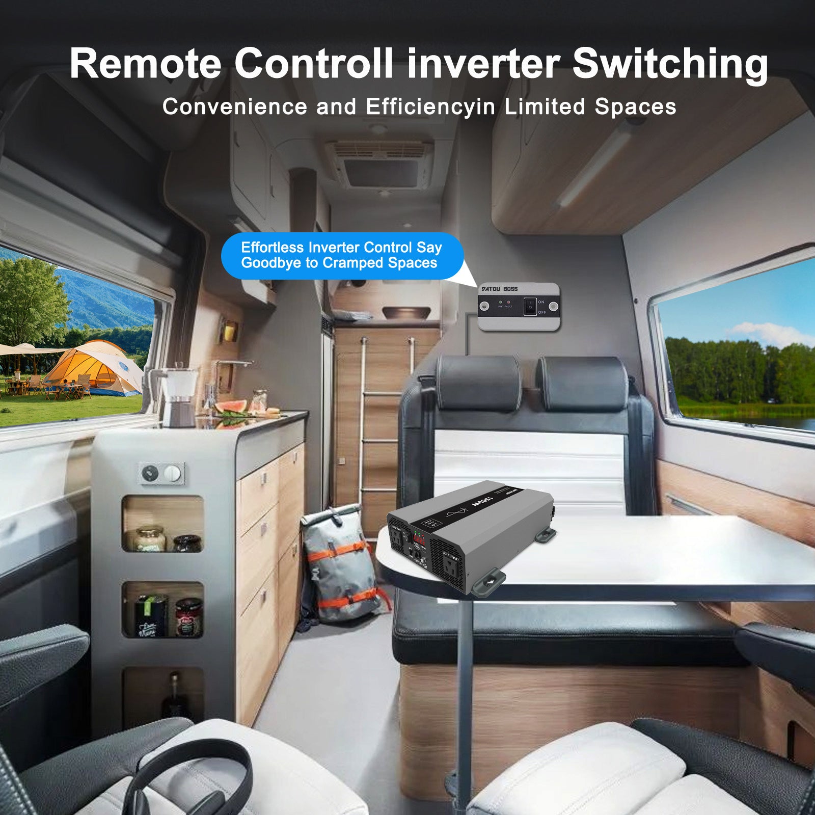 DATOUBOSS Pure Sine Wave Inverter 1500W Power 12V DC to 110V 120V AC Converter 3000W Peak Power Inverter with Dual AC Outlets USB Port Type-C Remote Control LCD Display for Truck RV Vehicles Solar